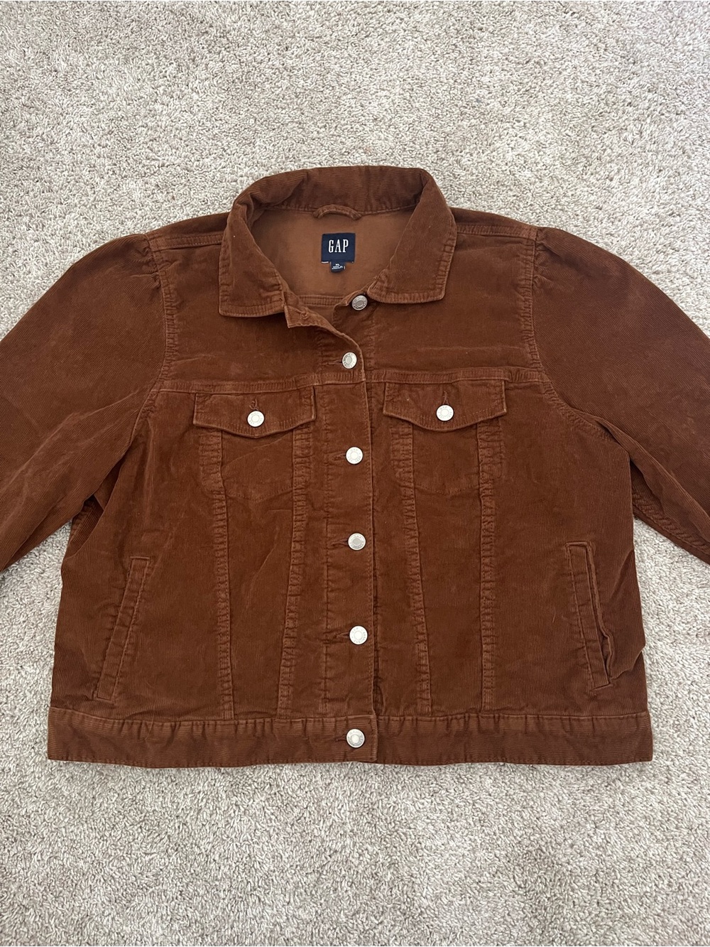 Gap Women's Brown Puff Sleeve Icon Corduroy Trucker Jacket Size XL Y2K 90s - Picture 2 of 11